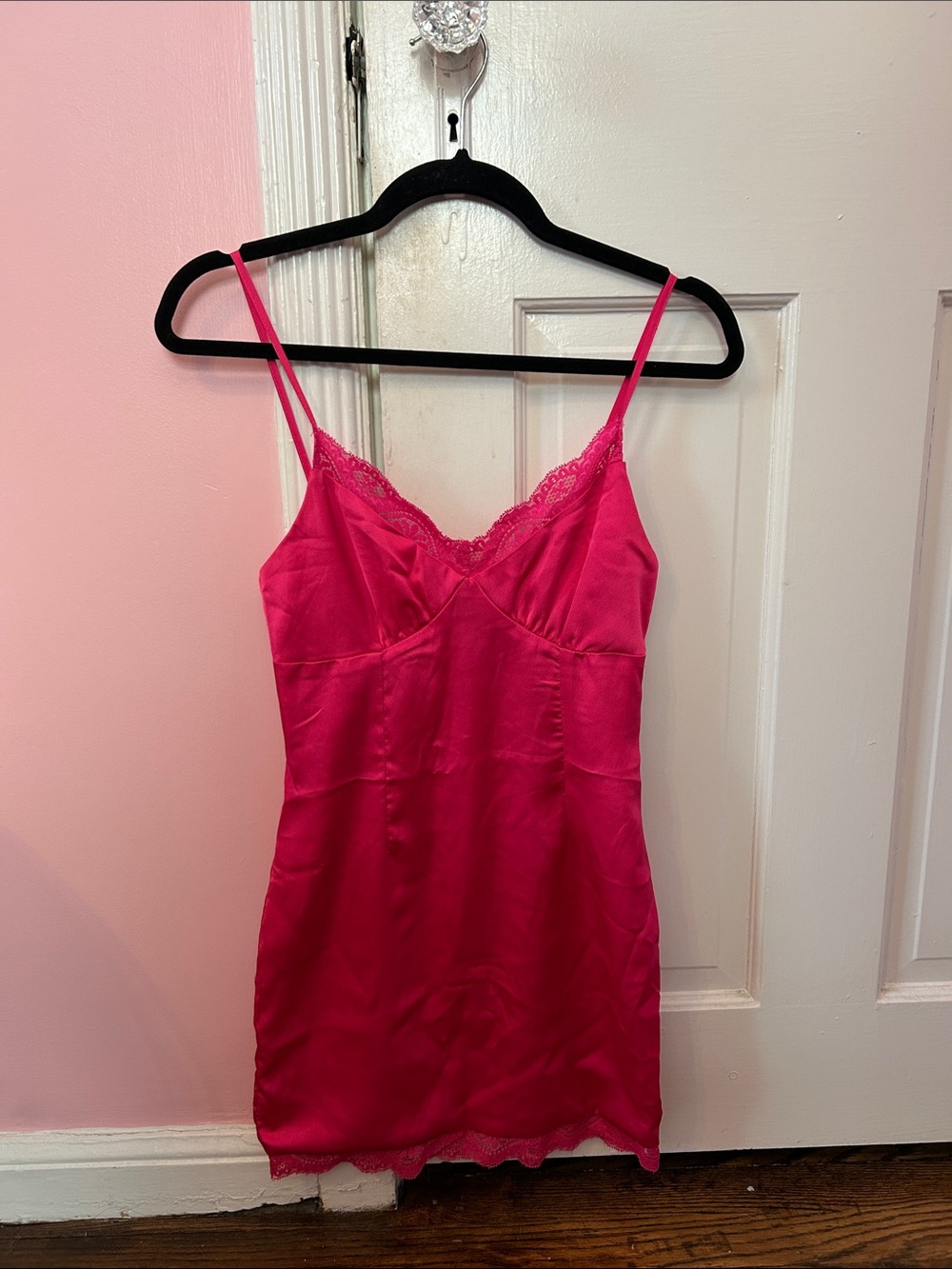 Princess Polly Hot Pink Satin Lace Mini Dress